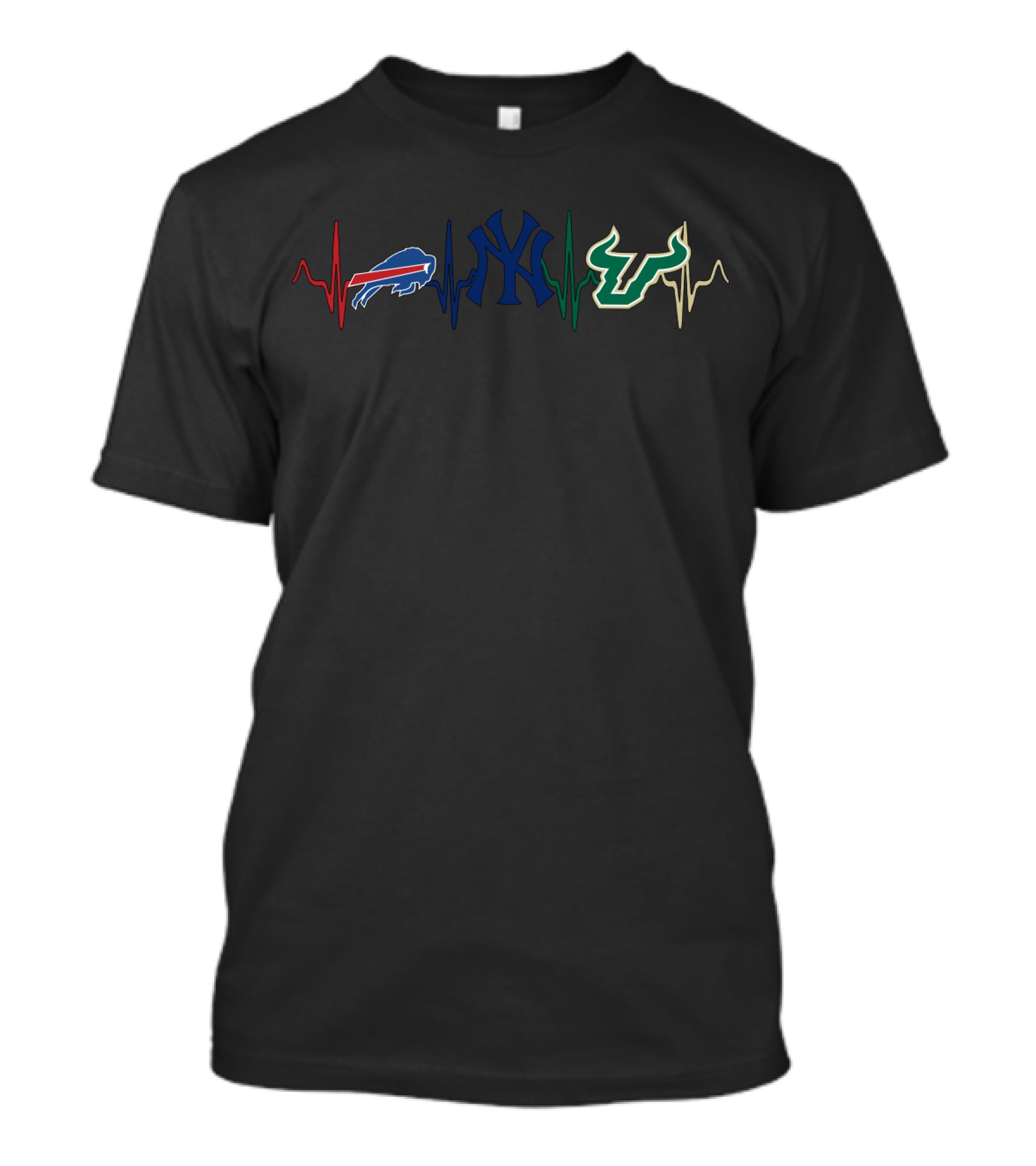 Buffalo Bills New York Yankees South Florida Bulls Heartbeat T-Shirt