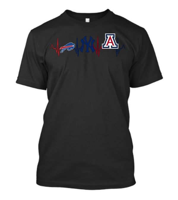 Buffalo Bills New York Yankees Arizona Wildcats Heartbeat Logo T-Shirt