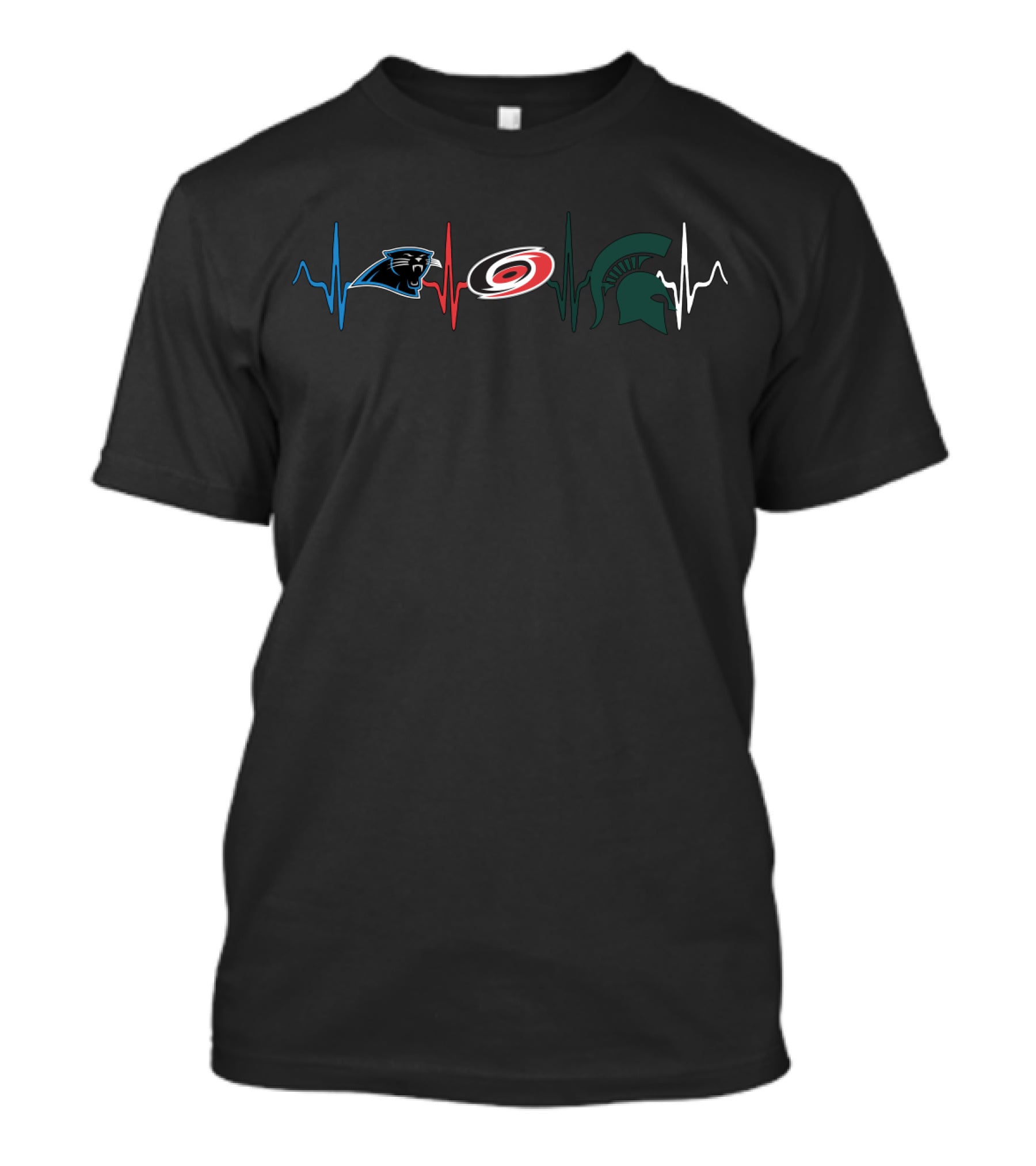 Carolina Panthers And Hurricanes Fans With Michigan State Spartans Heartbeat T-Shirt
