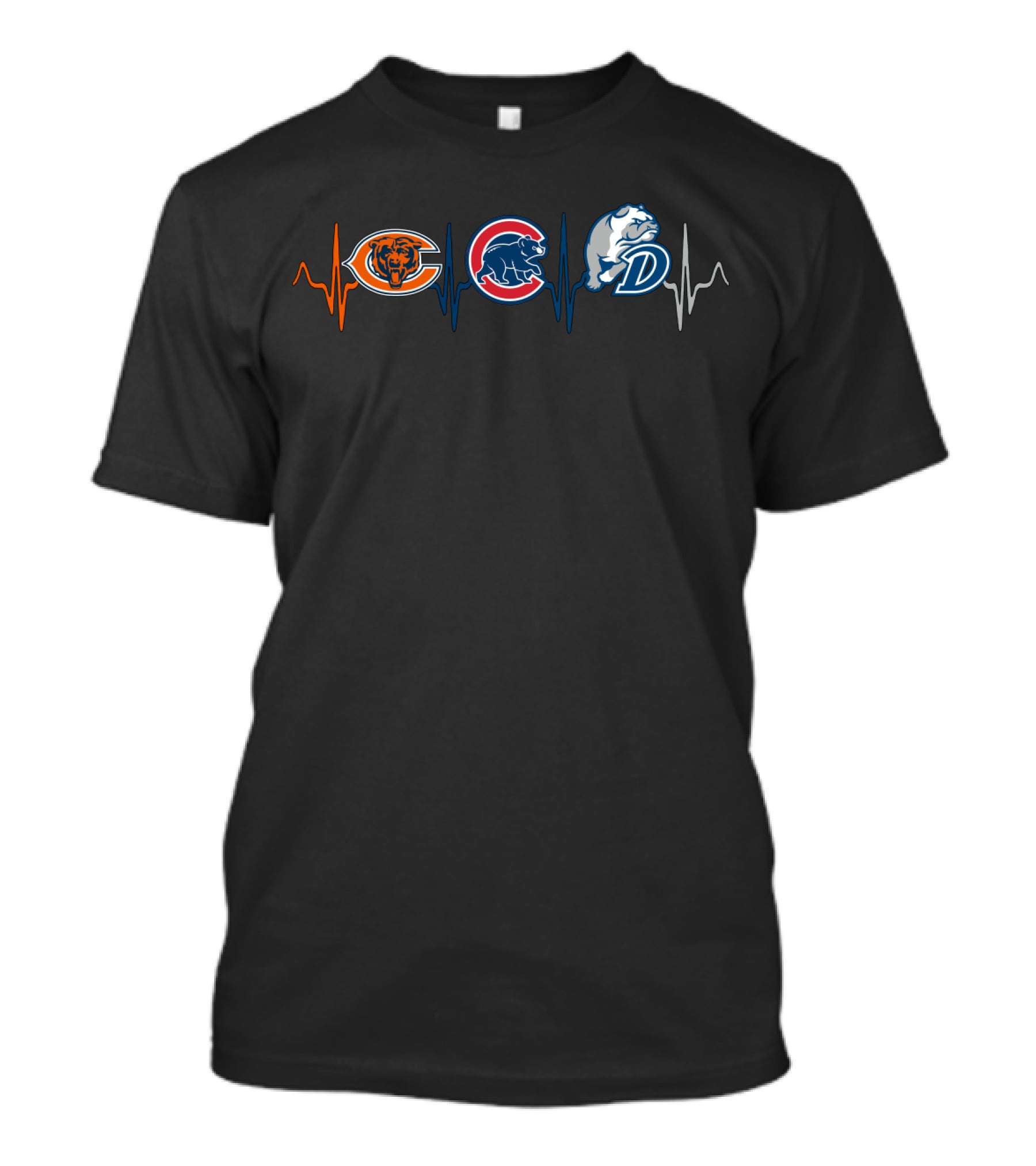 Chicago Bears Cubs Depaul Blue Demons Heartbeat T-Shirt
