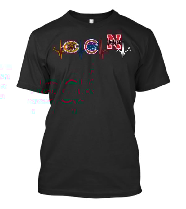 Chicago Bears Cubs Nebraska Cornhuskers Heartbeat T-Shirt
