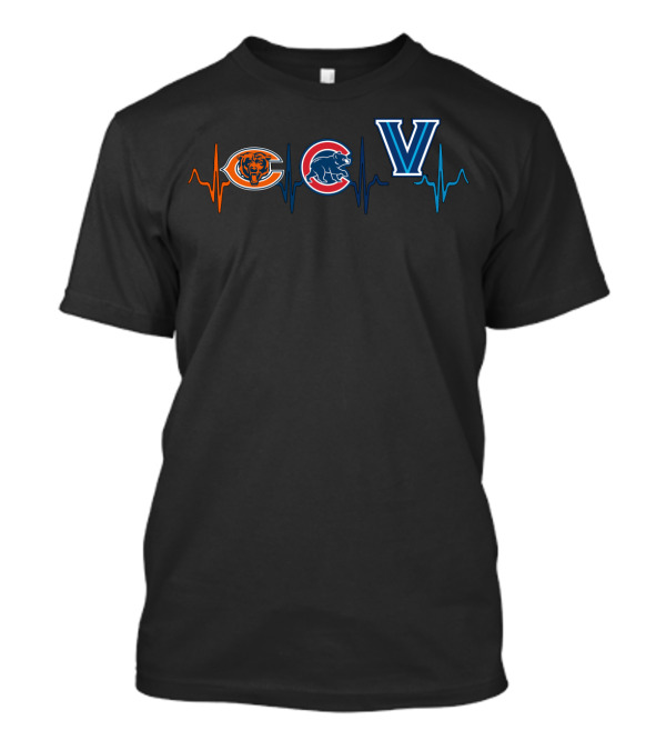Chicago Bears Cubs Villanova Wildcats Heartbeat T-Shirt