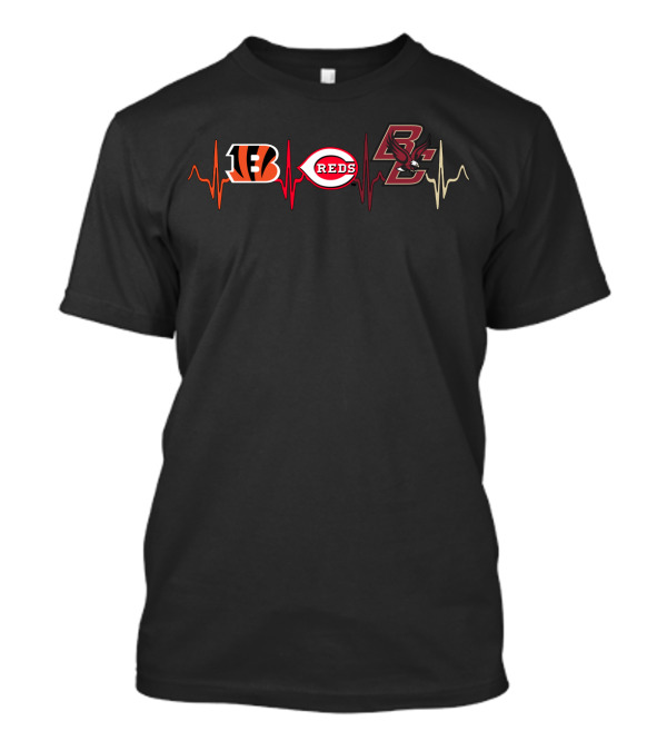 Love Bengals Reds Bc Logos With Heartbeat T-Shirt