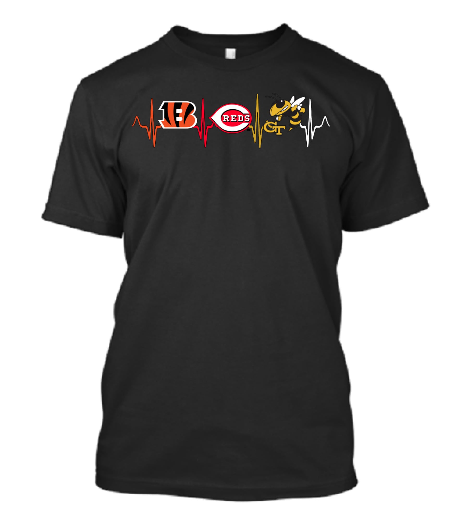 Bengals Reds Georgia Tech Buzz Heartbeat T-Shirt
