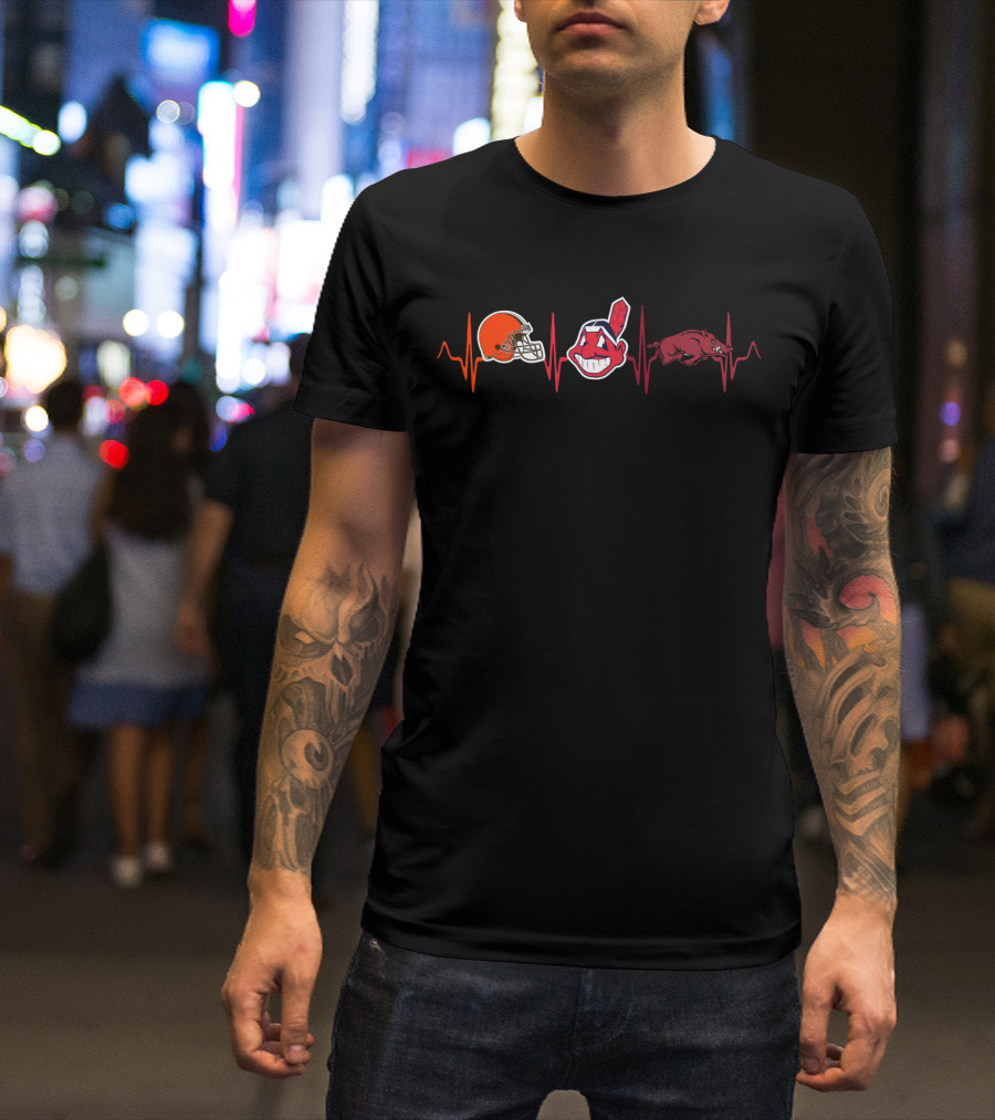 Love Browns Indians Razorbacks Heartbeat T-Shirt