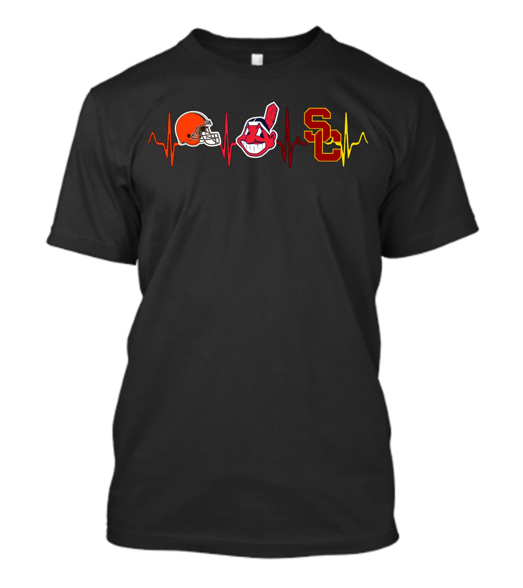 Browns Indians Usc Heartbeat Football And Baseball Passion T-Shirt