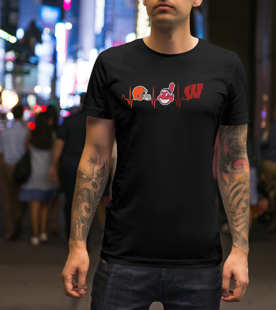 Cleveland Browns Cleveland Indians Wisconsin Badgers Ekg Line T-Shirt
