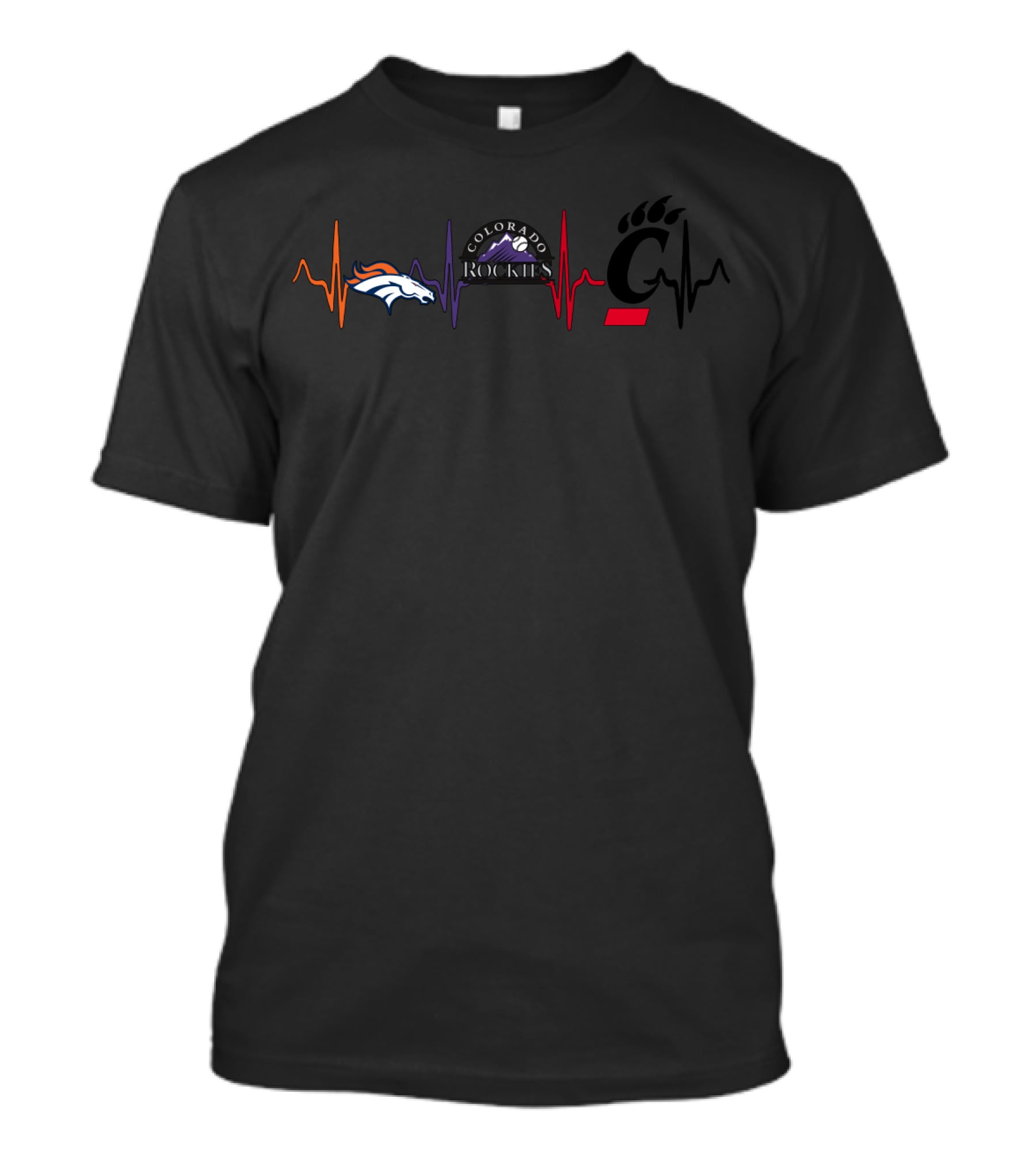 Denver Broncos Colorado Rockies Cincinnati Bearcats Heartbeat T-Shirt