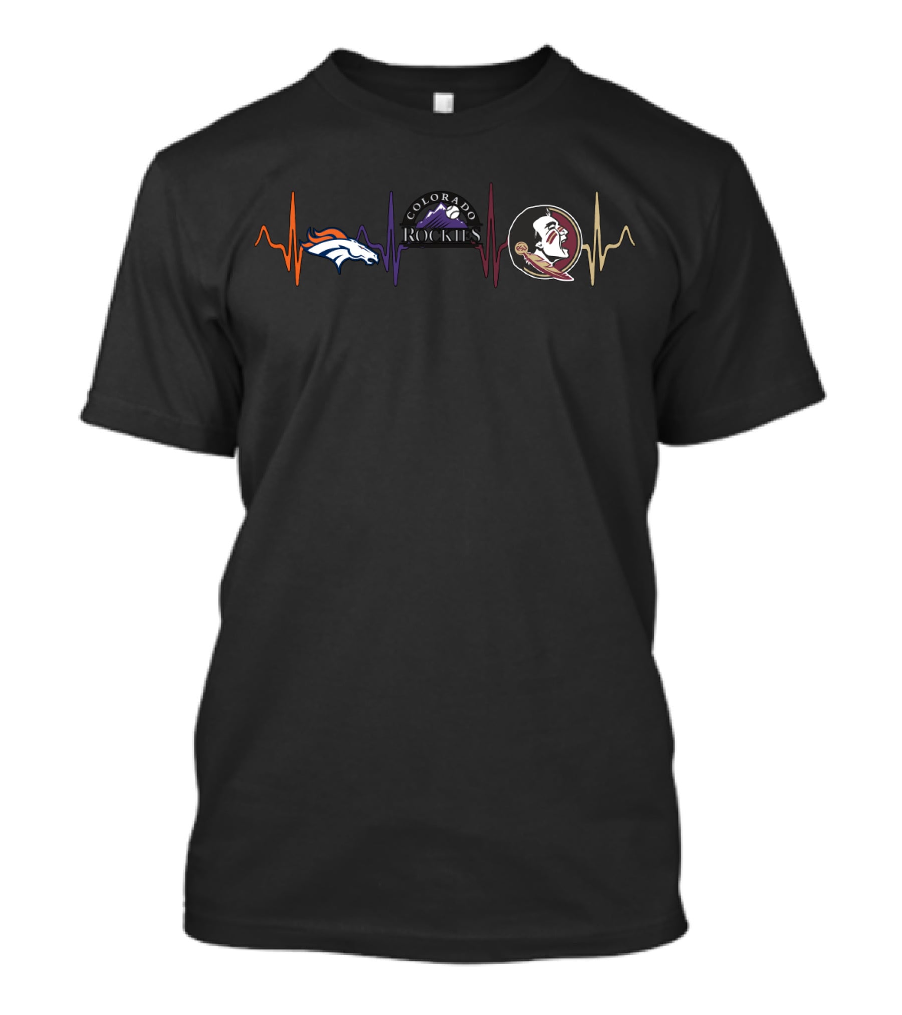Denver Broncos Colorado Rockies Florida State Seminoles Heartbeat T-Shirt