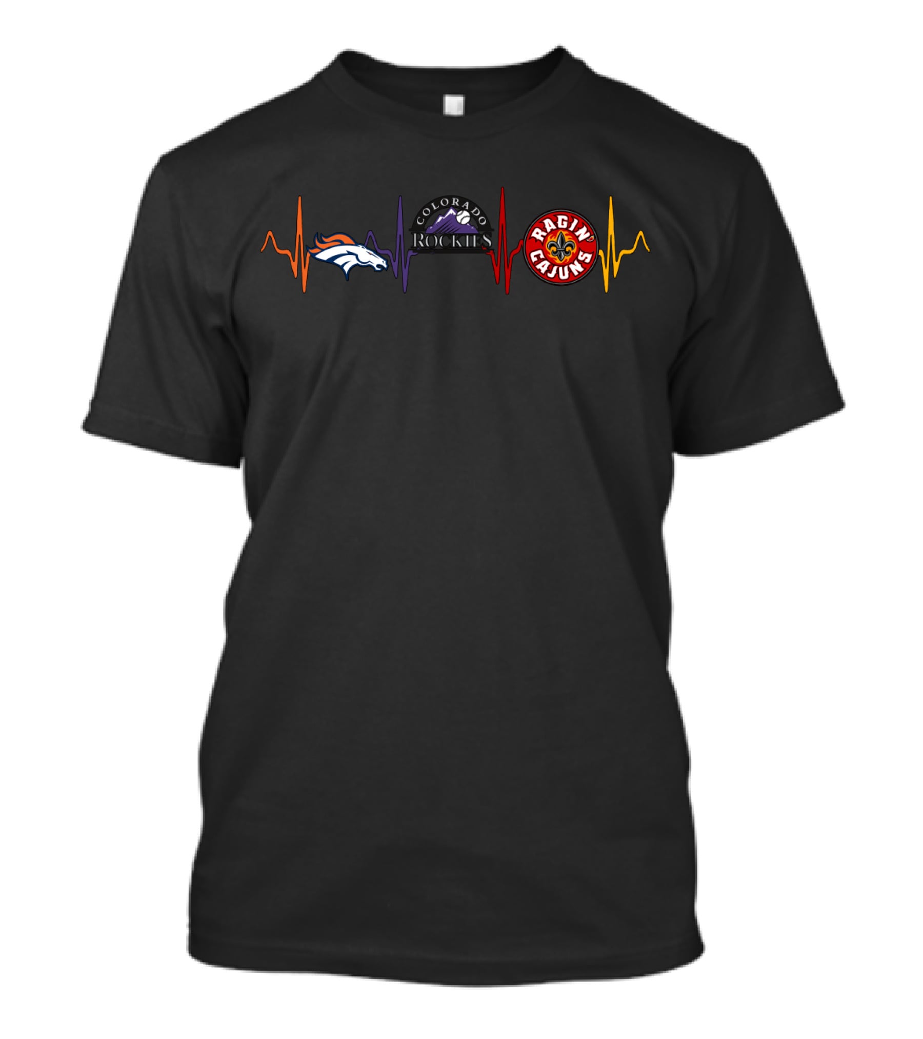 Denver Broncos Colorado Rockies Ragin' Cajuns Heartbeat T-Shirt