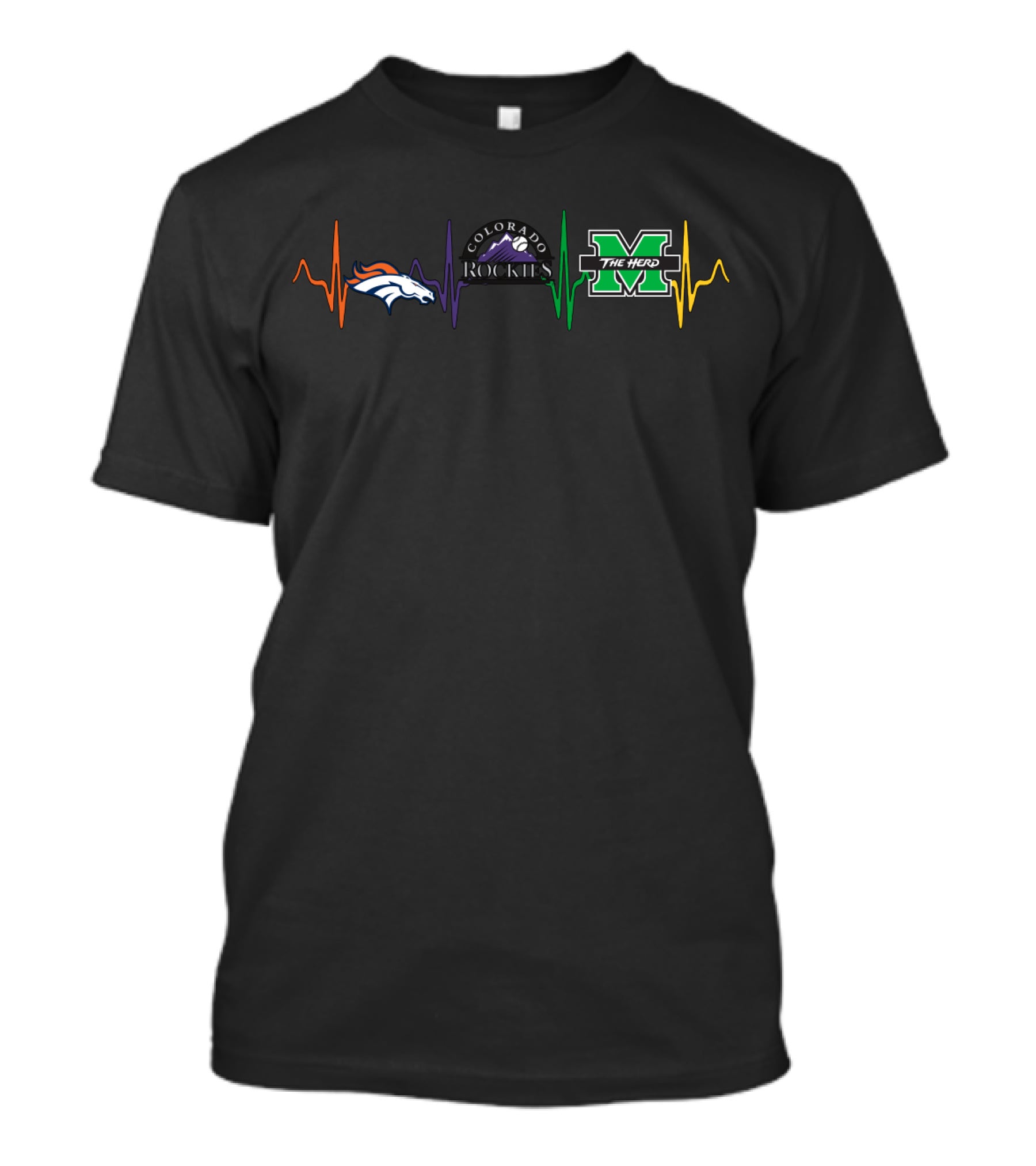 Broncos Colorado Rockies The Herd Mth Heartbeat Logos T-Shirt