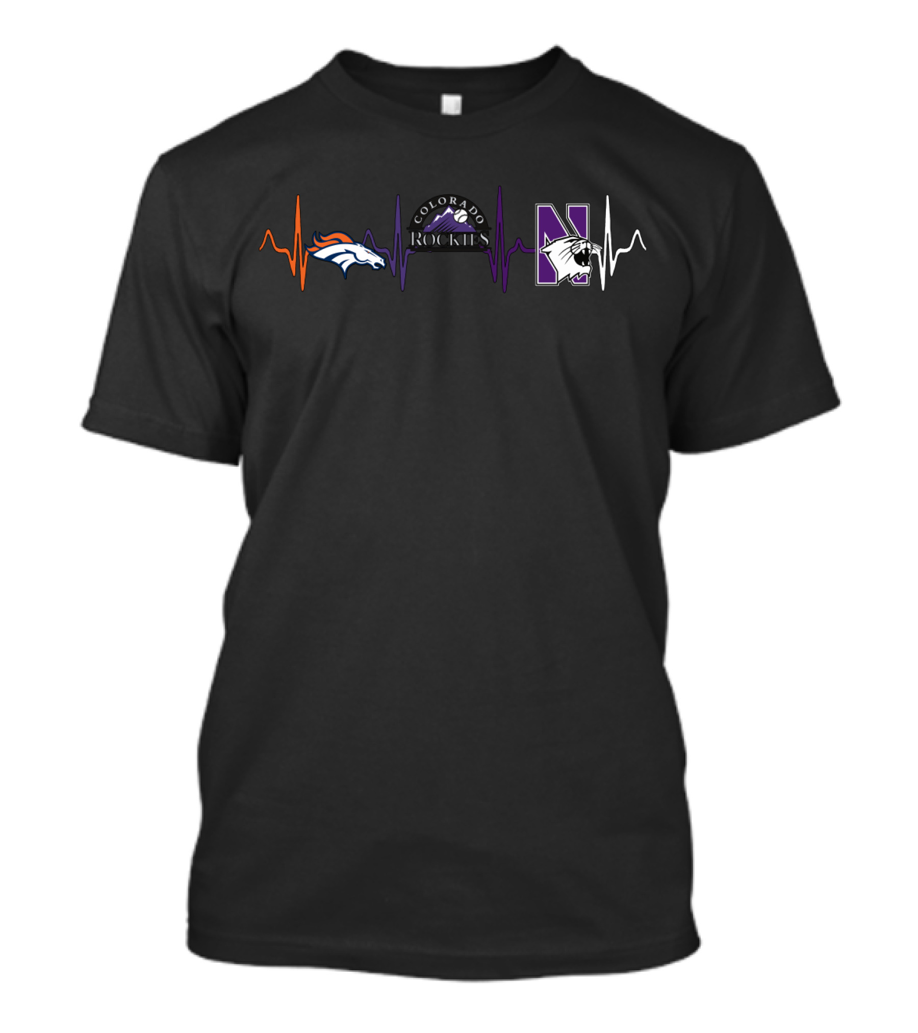 Love Broncos Colorado Rockies Northwestern Wildcats Heartbeat T-Shirt