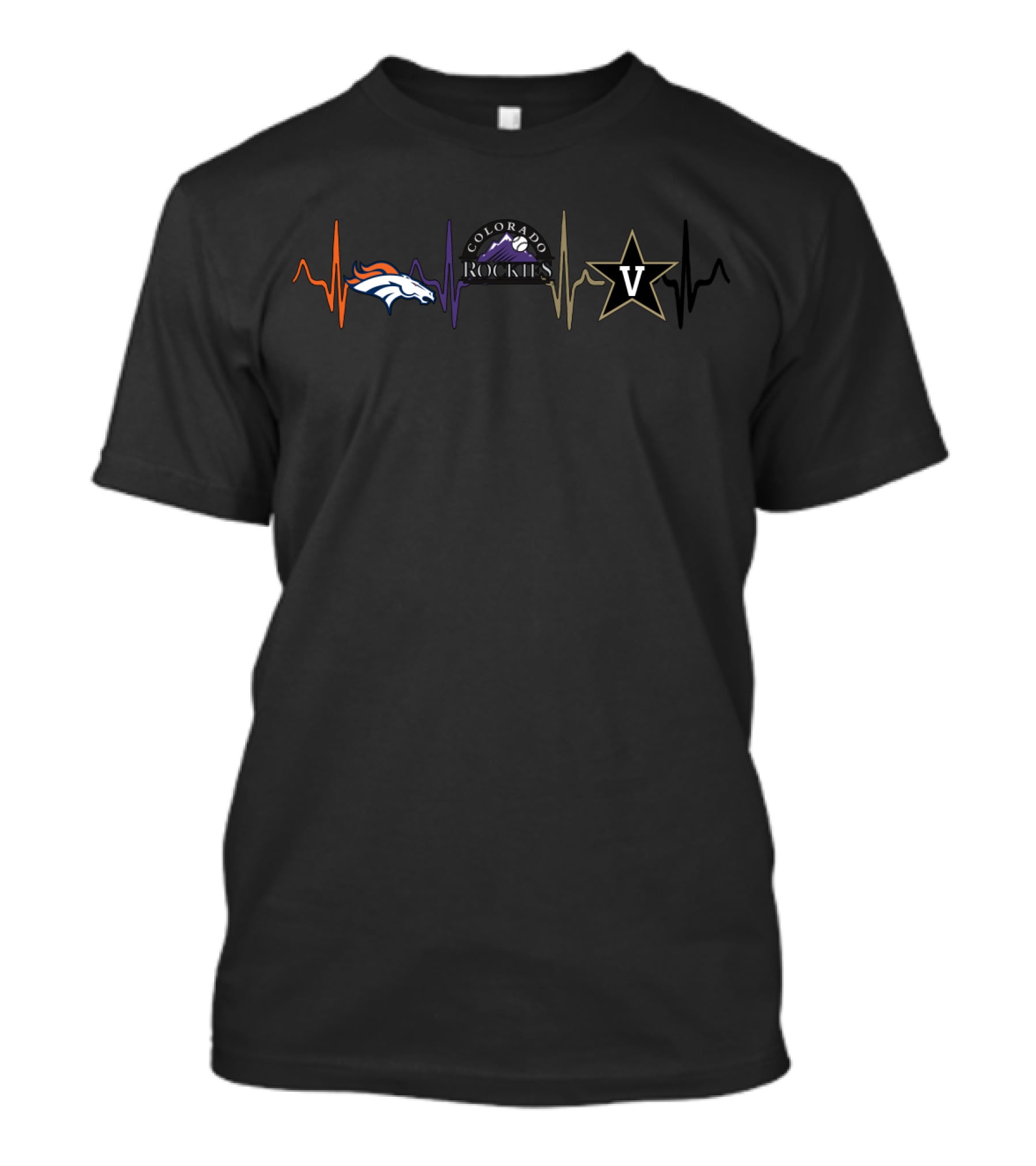 Denver Broncos Colorado Rockies Vanderbilt Commodores Fan Heartbeat T-Shirt