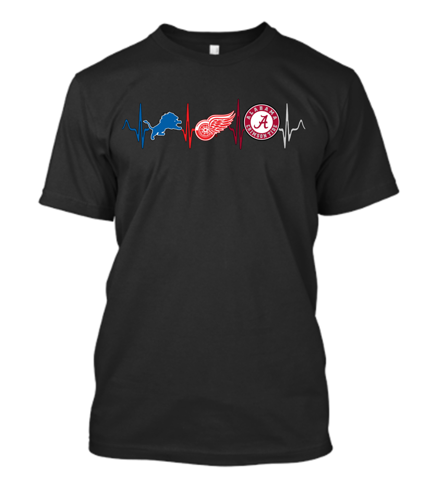 Detroit Lions Detroit Red Wings Alabama Crimson Tide Heartbeat T-Shirt