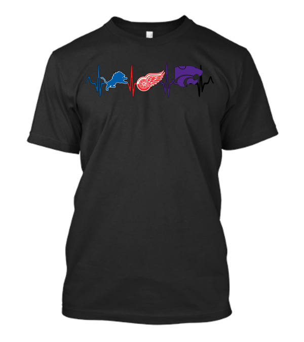 Detroit Lions Red Wings Kansas State Wildcats Heartbeat T-Shirt