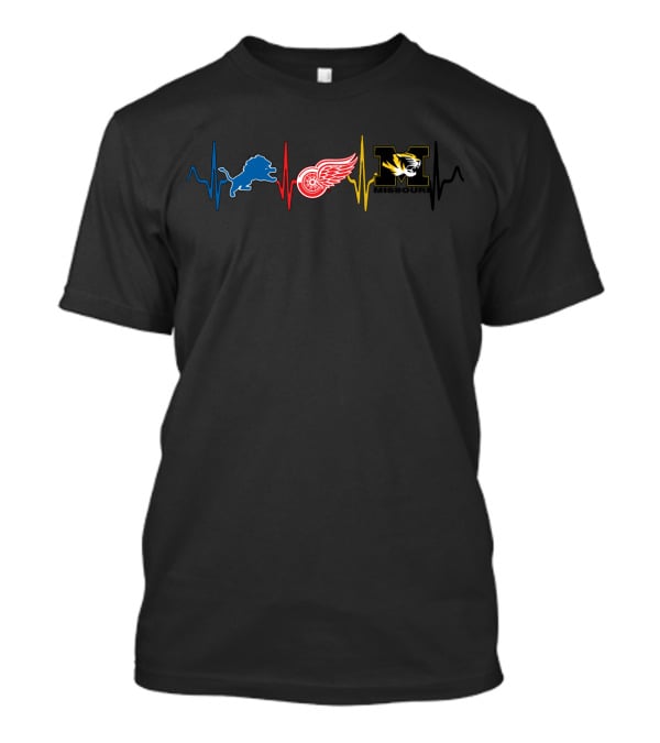 Detroit Lions Red Wings University Of Missouri Logo Mti T-Shirt