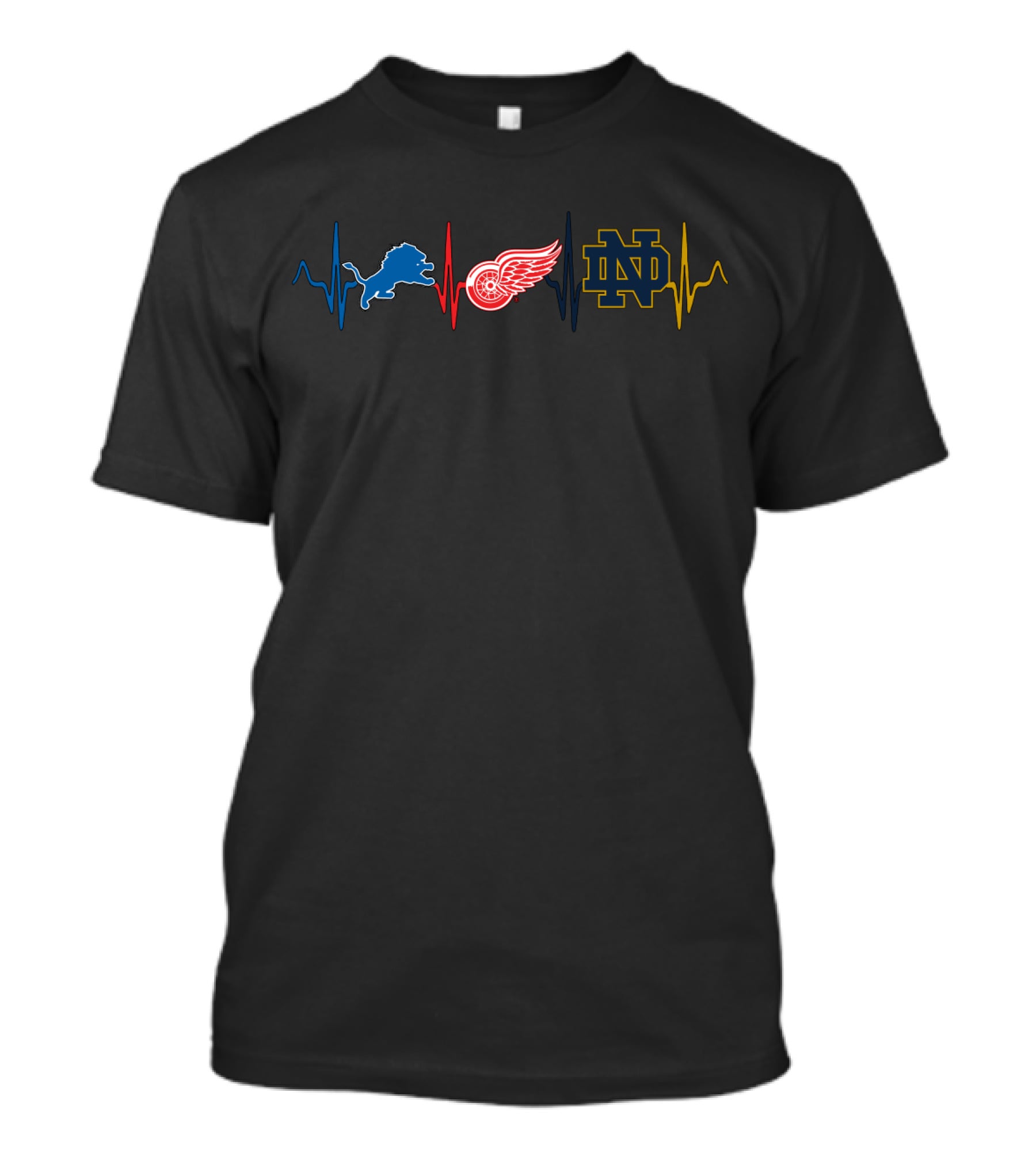 Detroit Lions Red Wings Notre Dame Heartbeat Ndfi T-Shirt