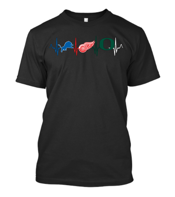 Detroit Lions Red Wings Oregon Ducks Heartbeat T-Shirt
