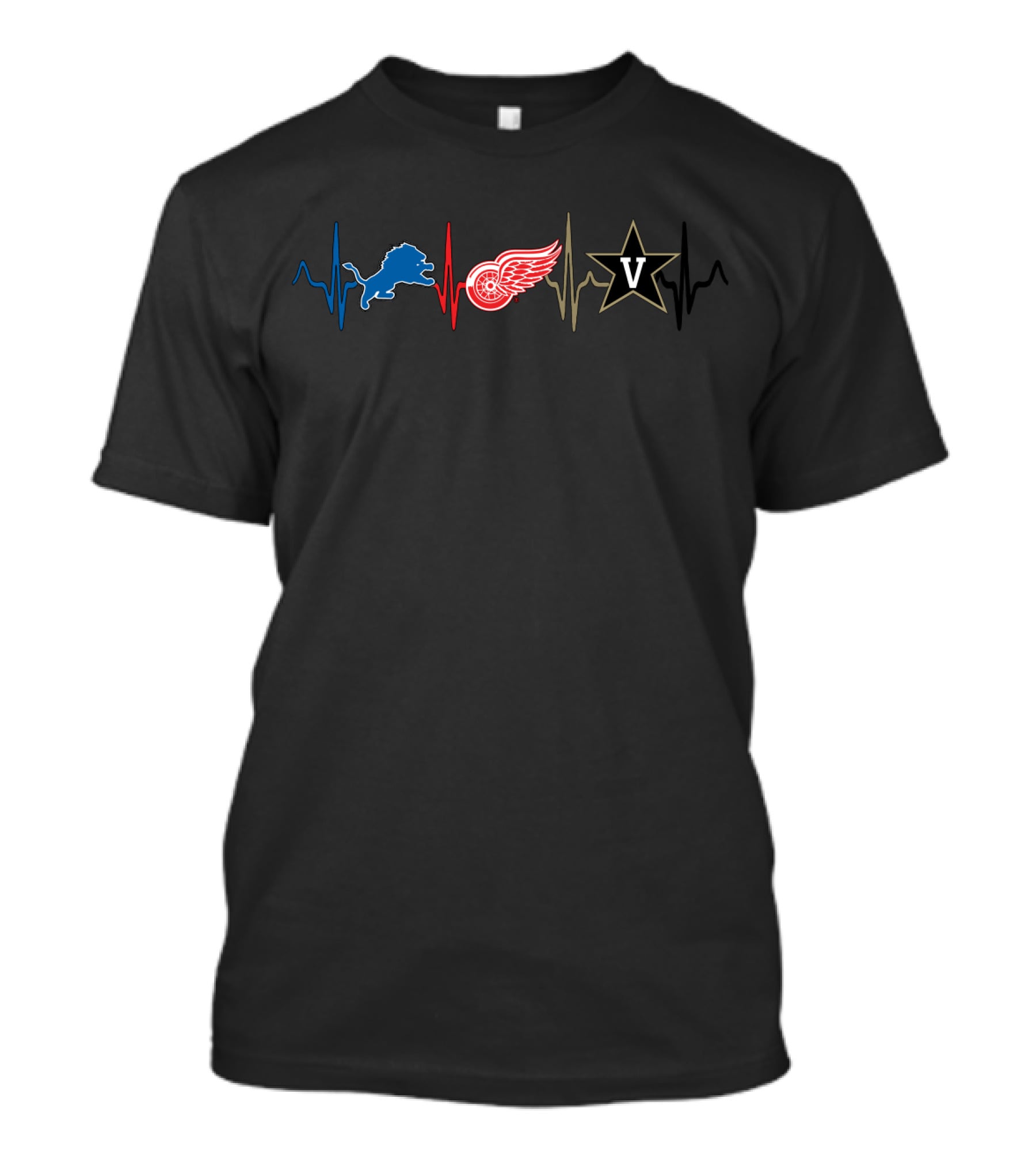Detroit Lions Red Wings Vanderbilt Heartbeat T-Shirt