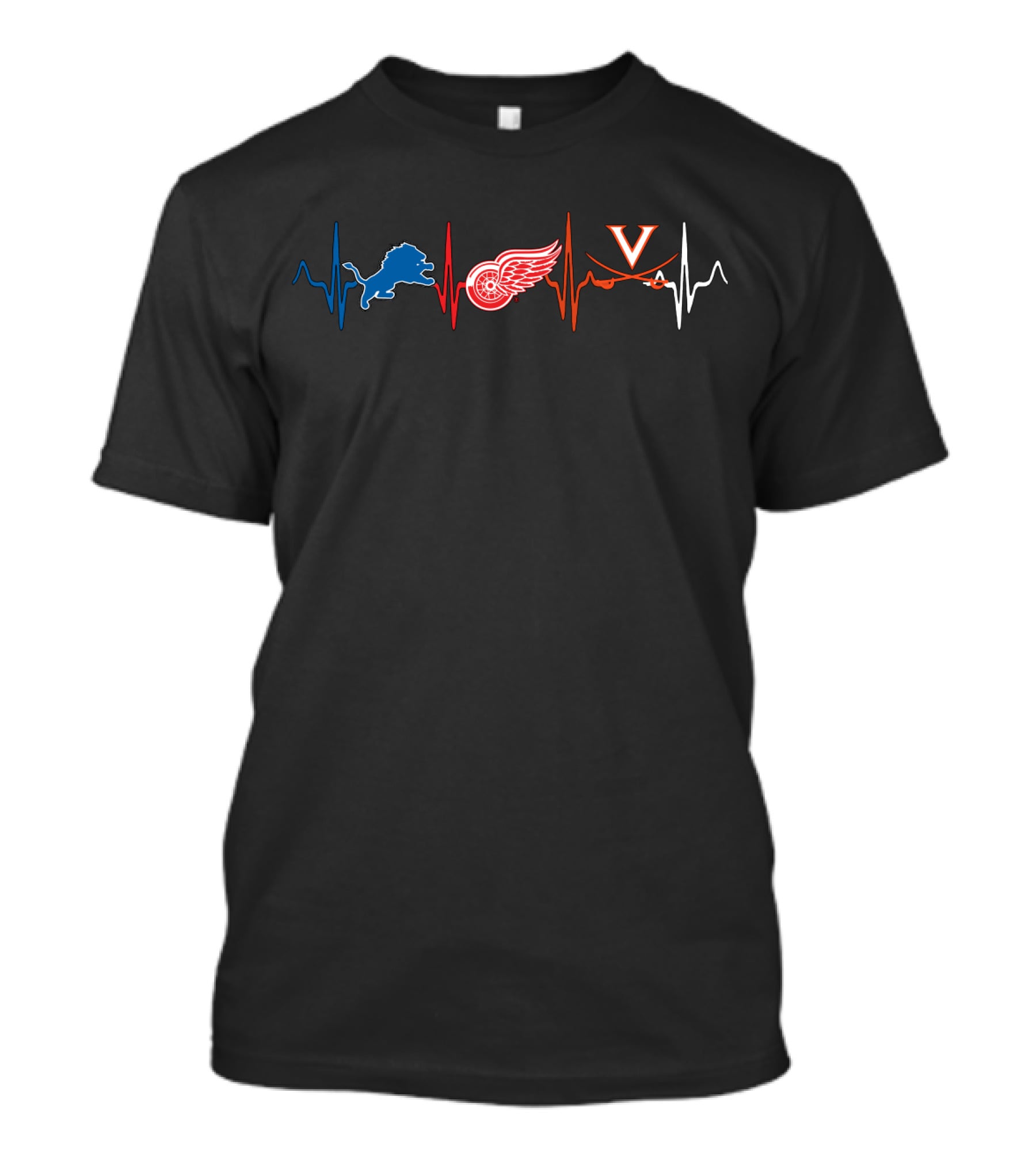 Detroit Lions Red Wings Virginia Cavaliers Heartbeat T-Shirt