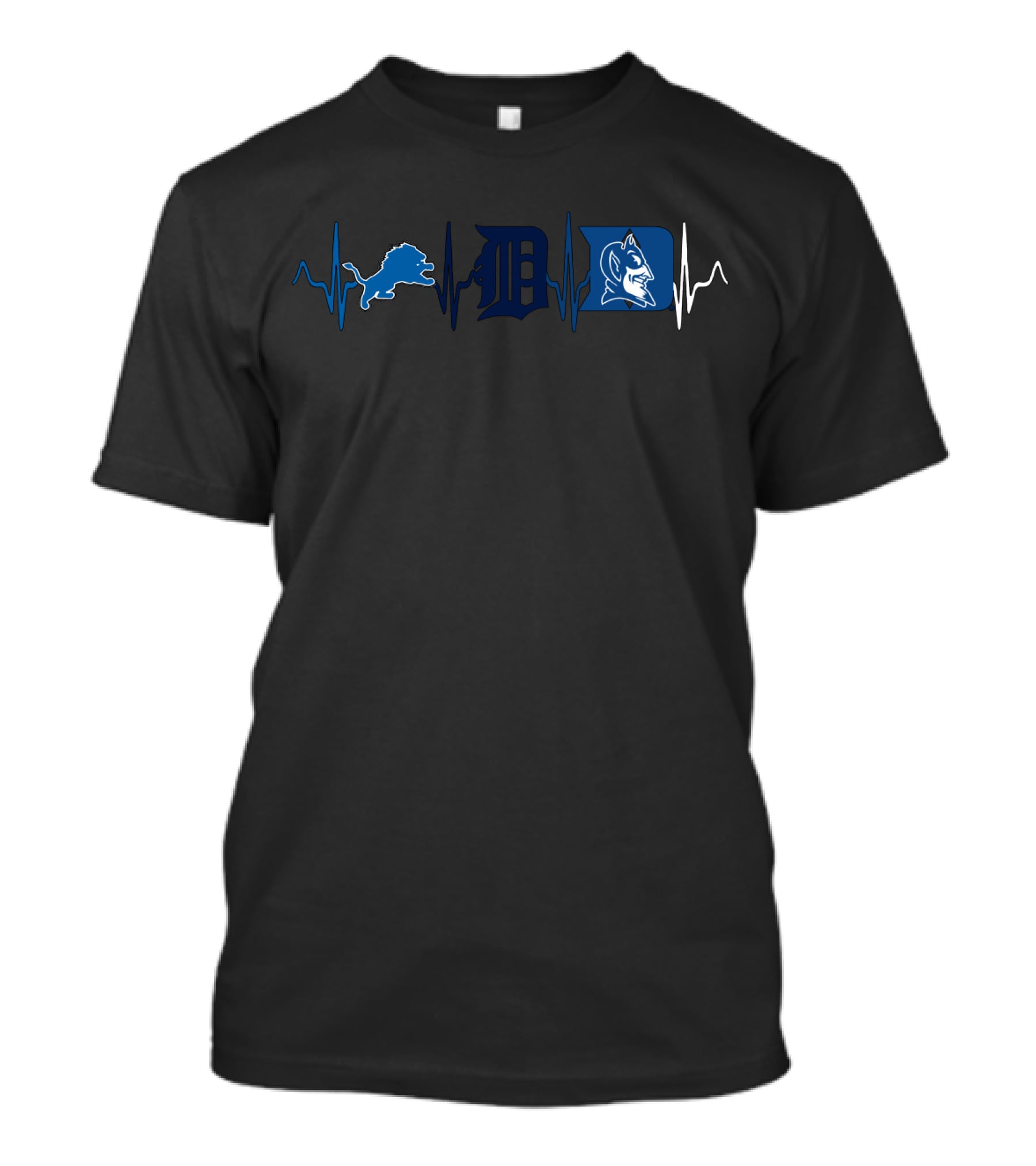 Detroit Tigers Lions Duke Blue Devils Heartbeat T-Shirt