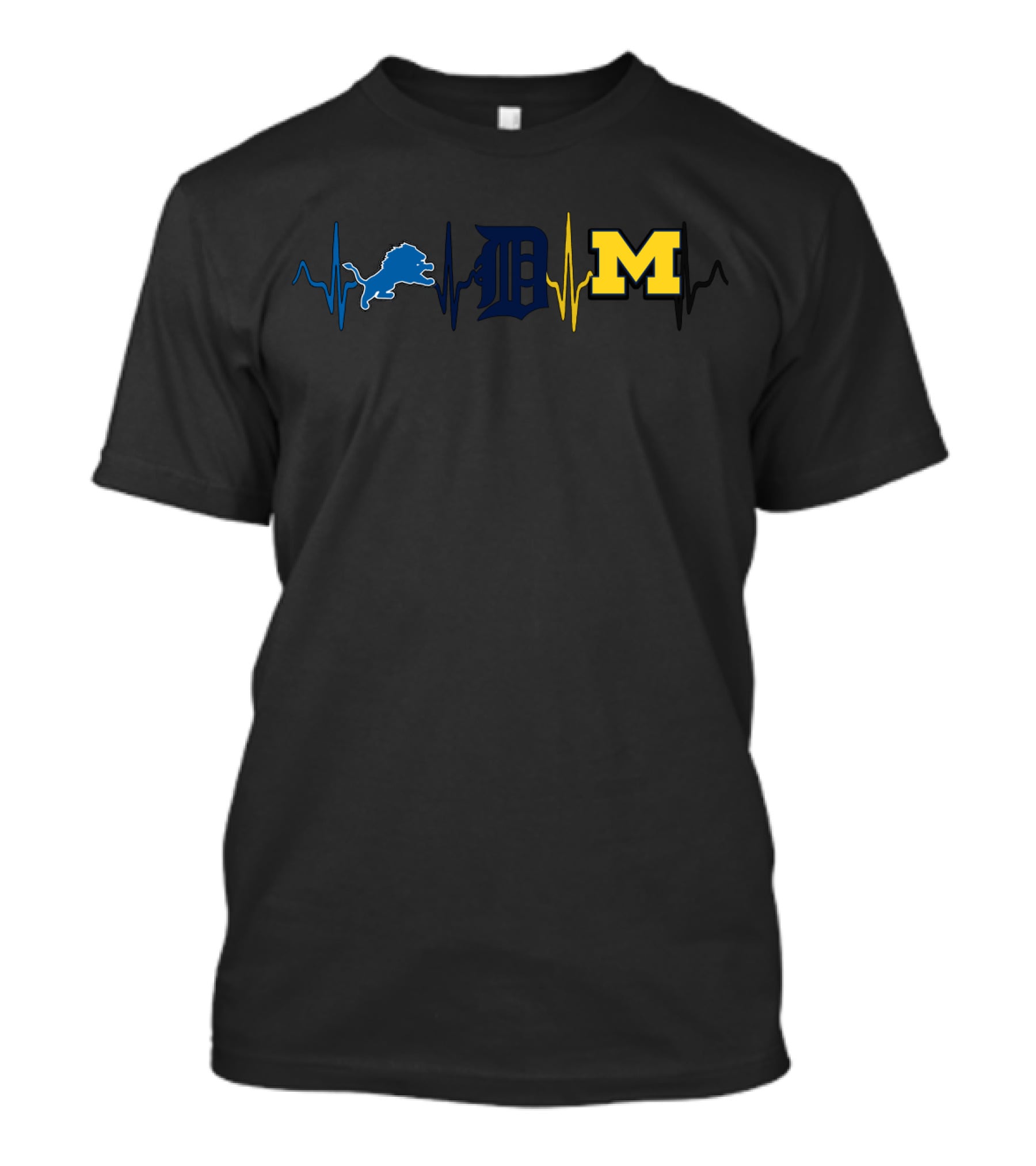 Detroit Lions Tigers Michigan Wolverines Heartbeat Mw T-Shirt