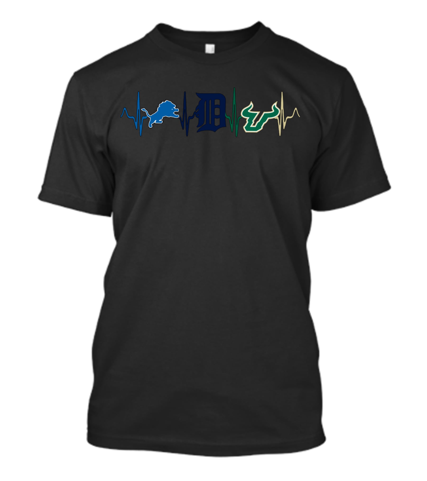 Detroit Lions Tigers South Florida Bulls Heartbeat Sfb T-Shirt