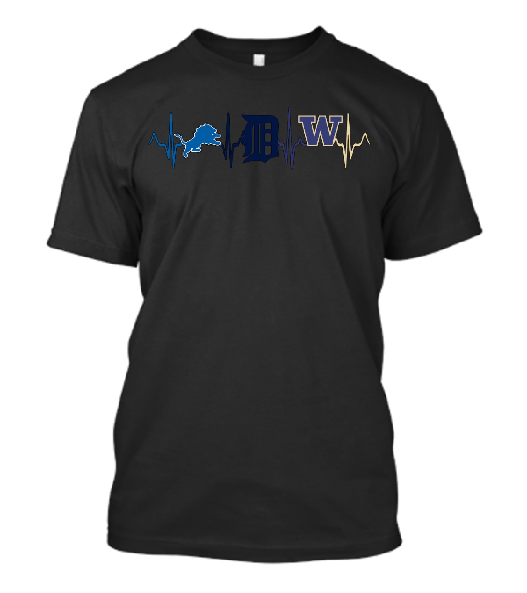 Detroit Lions Tigers Washington Huskies Fan Heartbeat T-Shirt