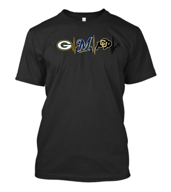 Green Bay Packers Milwaukee Brewers Colorado Buffaloes Heartbeat Passion T-Shirt