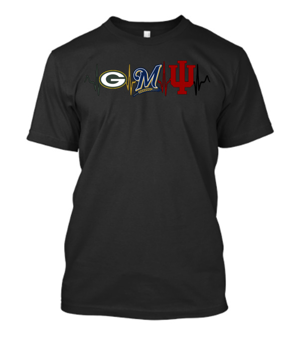 Green Bay Packers Milwaukee Brewers Indiana Hoosiers Heartbeat T-Shirt