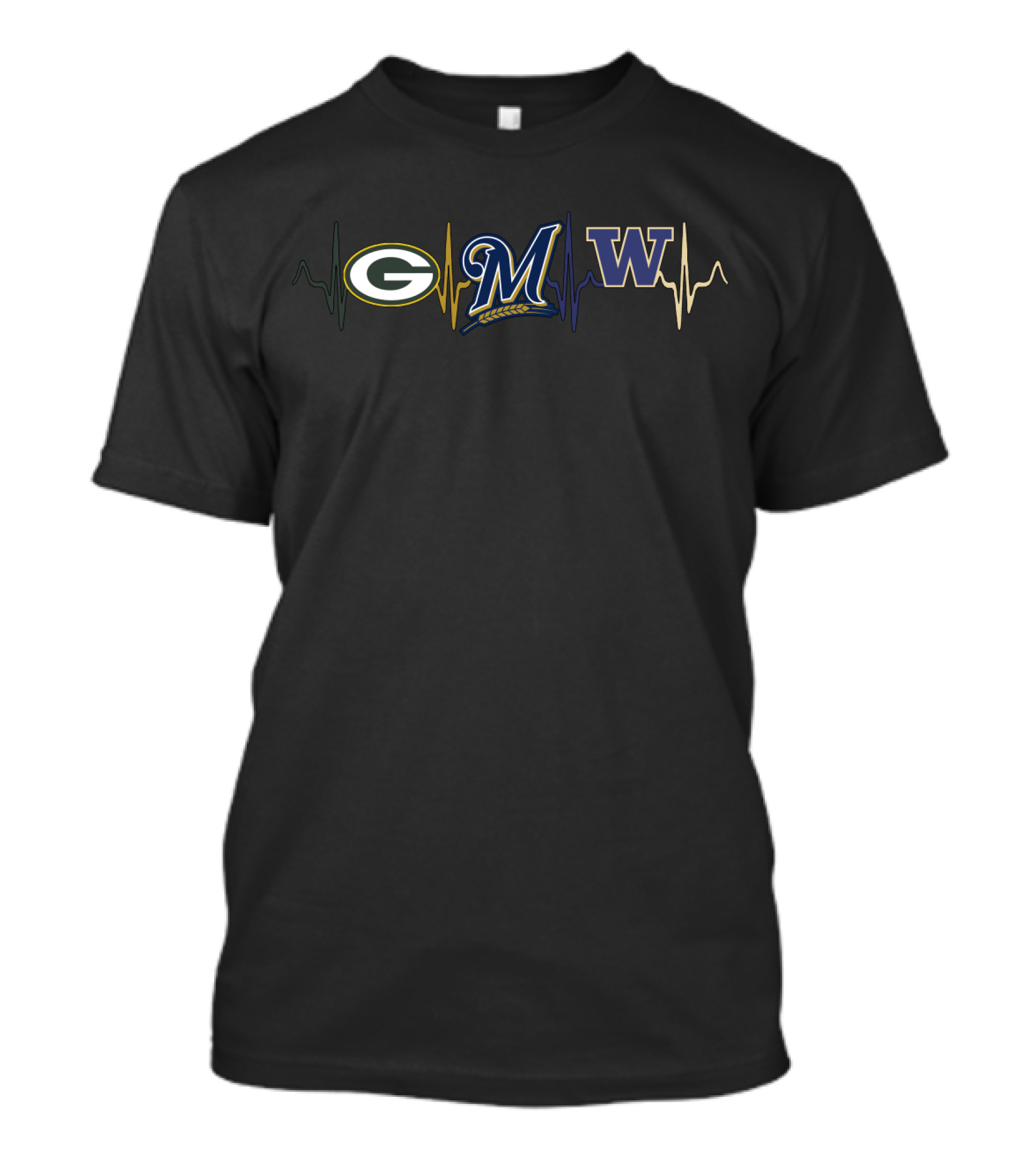 Love Packers Brewers Huskies Heartbeat T-Shirt