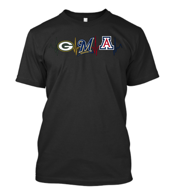 Packers Brewers Arizona Wildcats Heartbeat T-Shirt