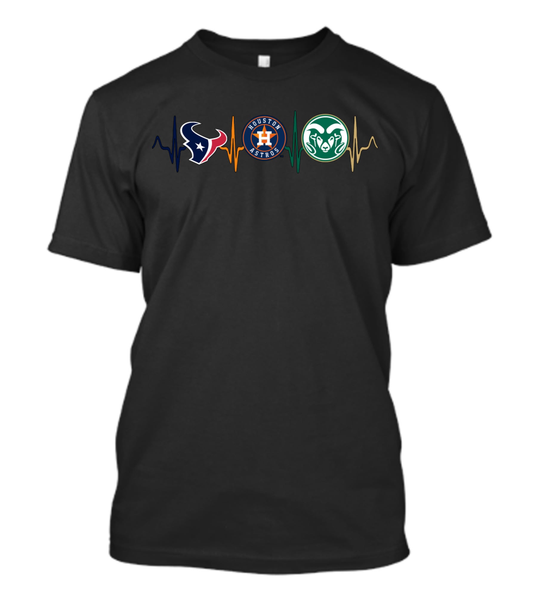 Texans Astros Csu Rams Heartbeat Logos T-Shirt