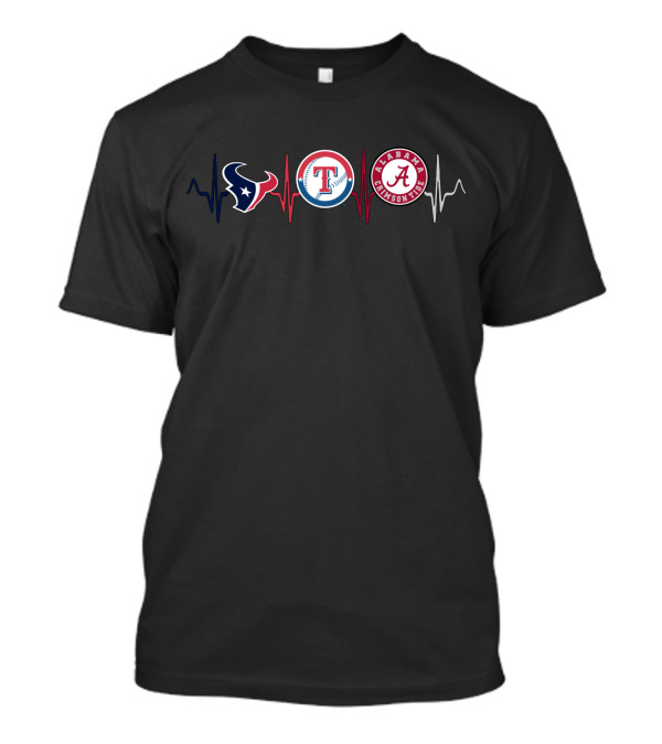 Texans Rangers Alabama Crimson Tide Heartbeat T-Shirt