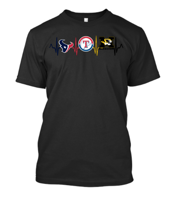 Texans Rangers Missouri Tigers Heartbeat T-Shirt