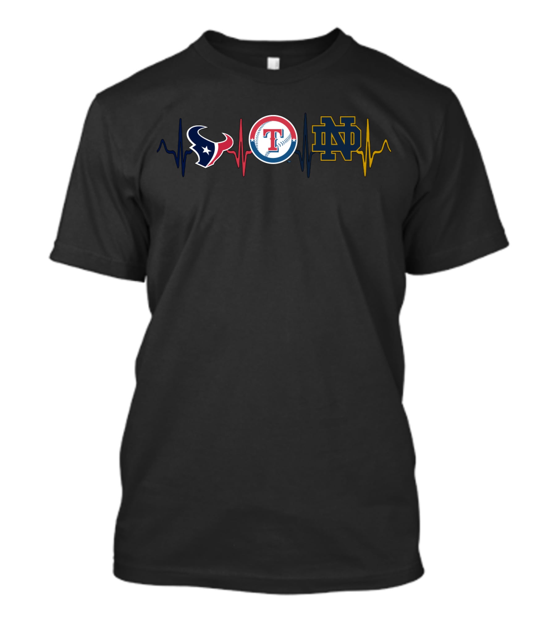 Love Texans Rangers Notre Dame Heartbeat Icons T-Shirt