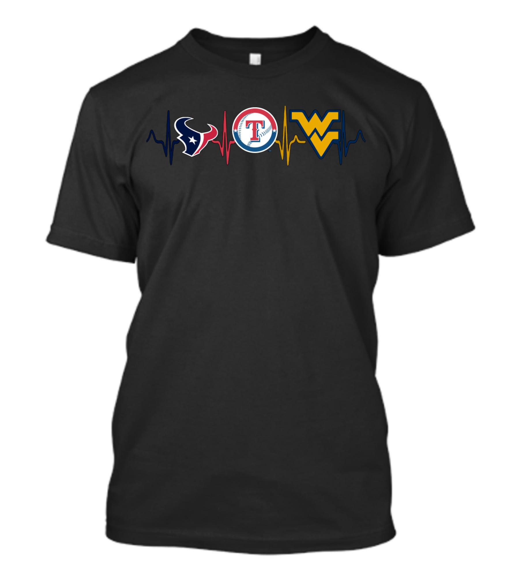 Houston Texans And Texas Rangers With West Virginia Mountaineers Heartbeat T-Shirt
