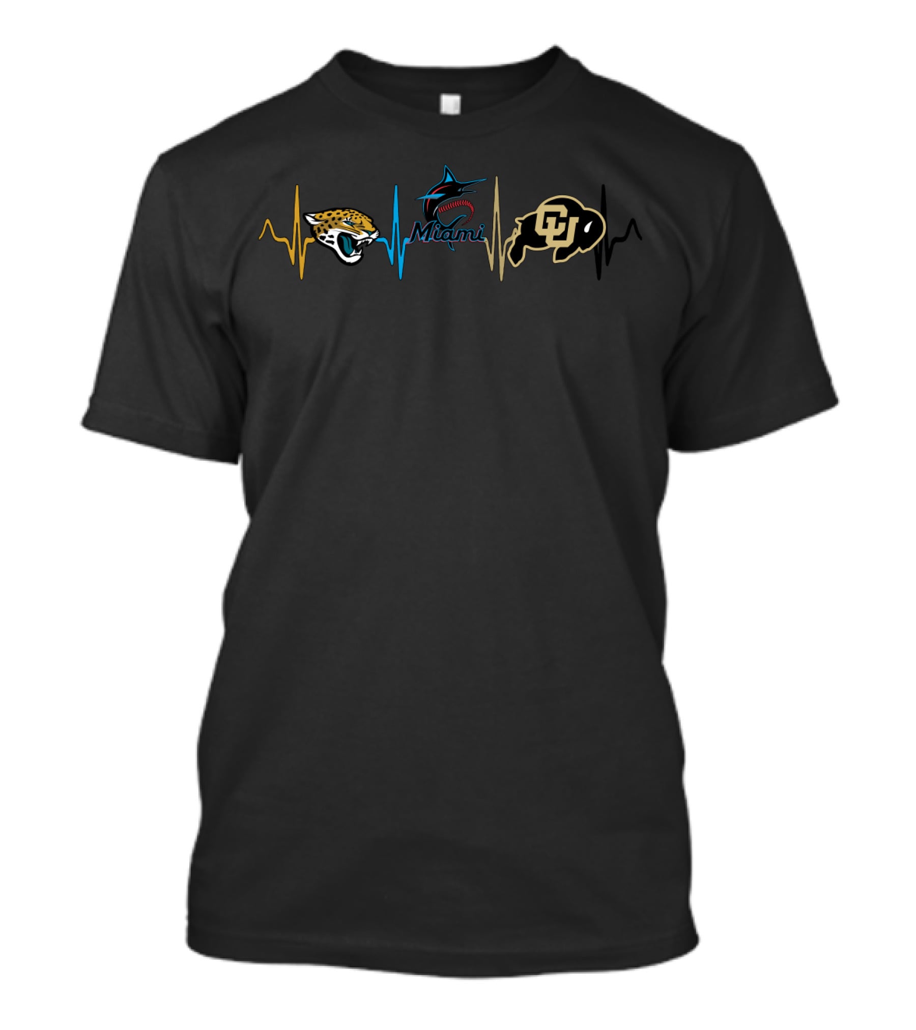 Heartbeats For Jaguar Miami Marlins Colorado Buffaloes Sports Fans T-Shirt