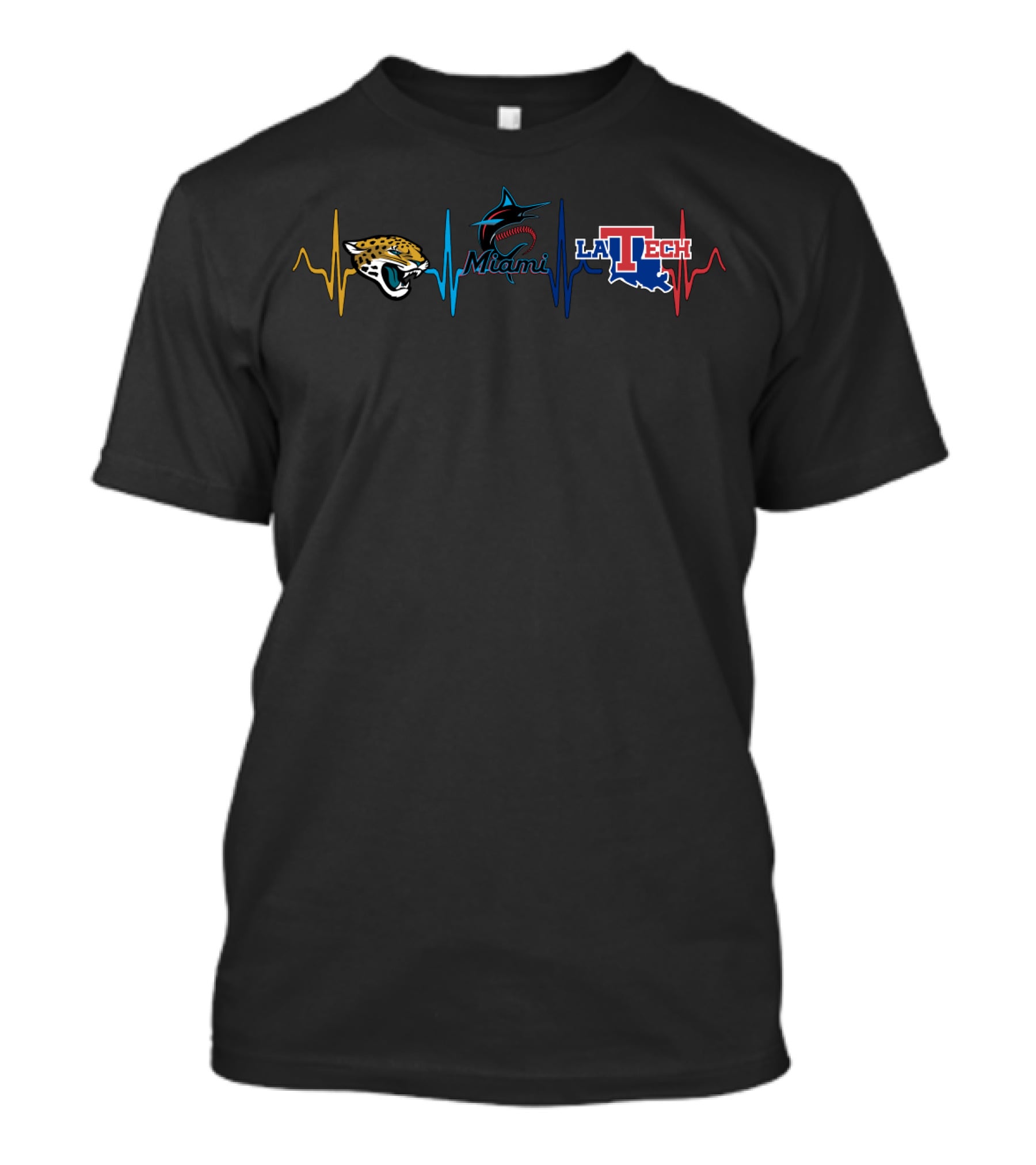 Jacksonville Jaguars Miami Marlins Louisiana Tech Bulldogs Heartbeat T-Shirt