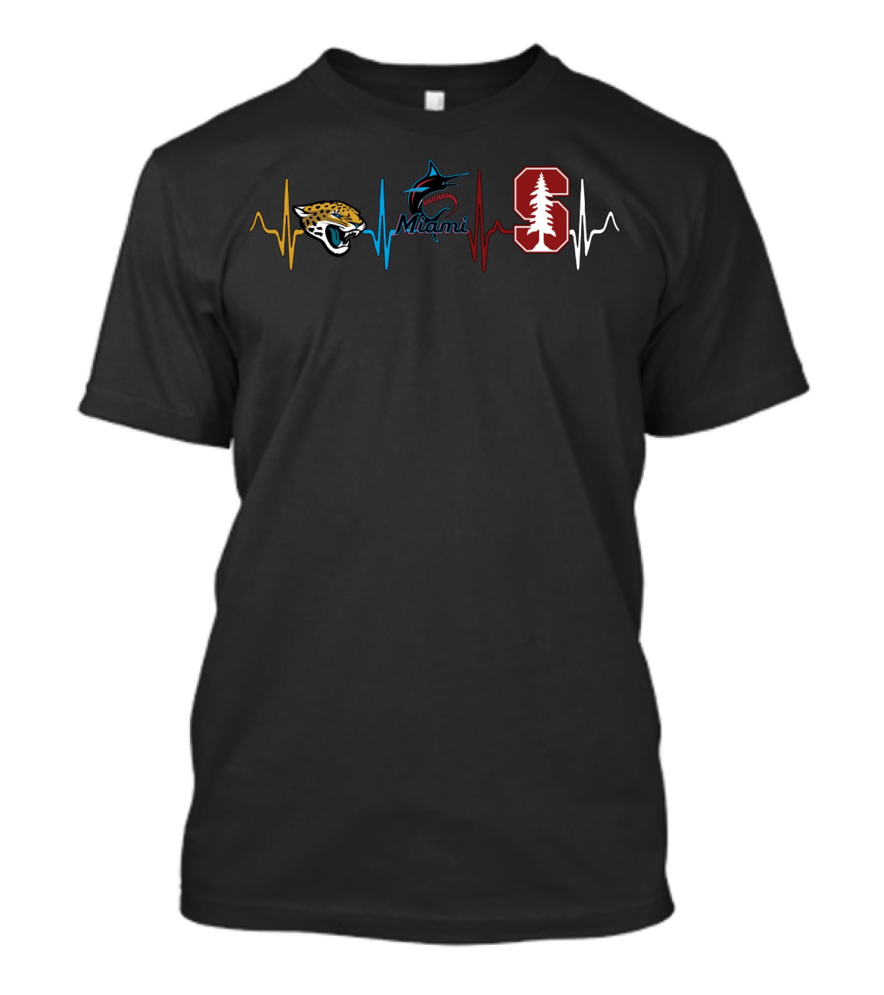 Jacksonville Jaguars Miami Marlins Stanford Cardinal Heartbeat T-Shirt