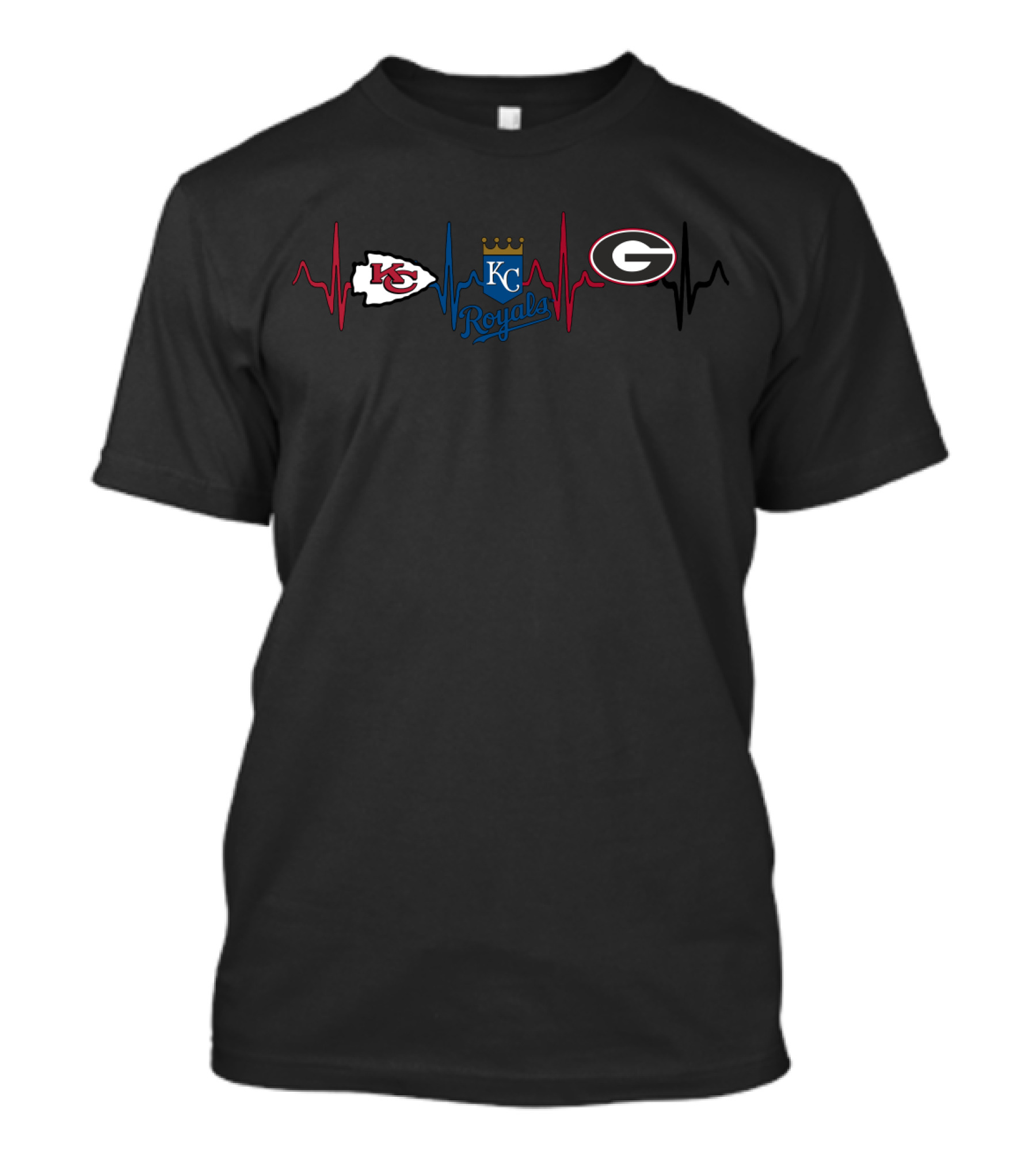 Kansas City Chiefs Royals Georgia Bulldogs Heartbeat Fan T-Shirt