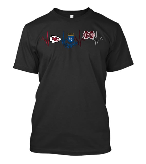 Kansas City Chiefs Royals Mississippi State Bulldogs Heartbeat T-Shirt