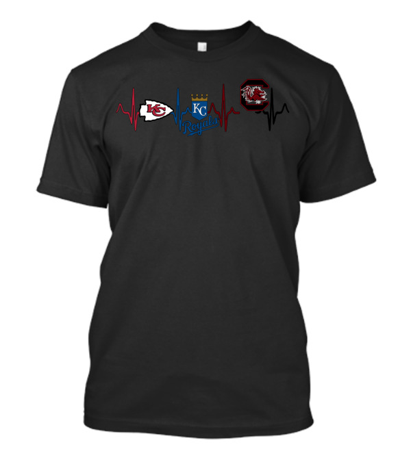 Kansas City Chiefs Kc Royals South Carolina Gamecocks Heartbeat T-Shirt