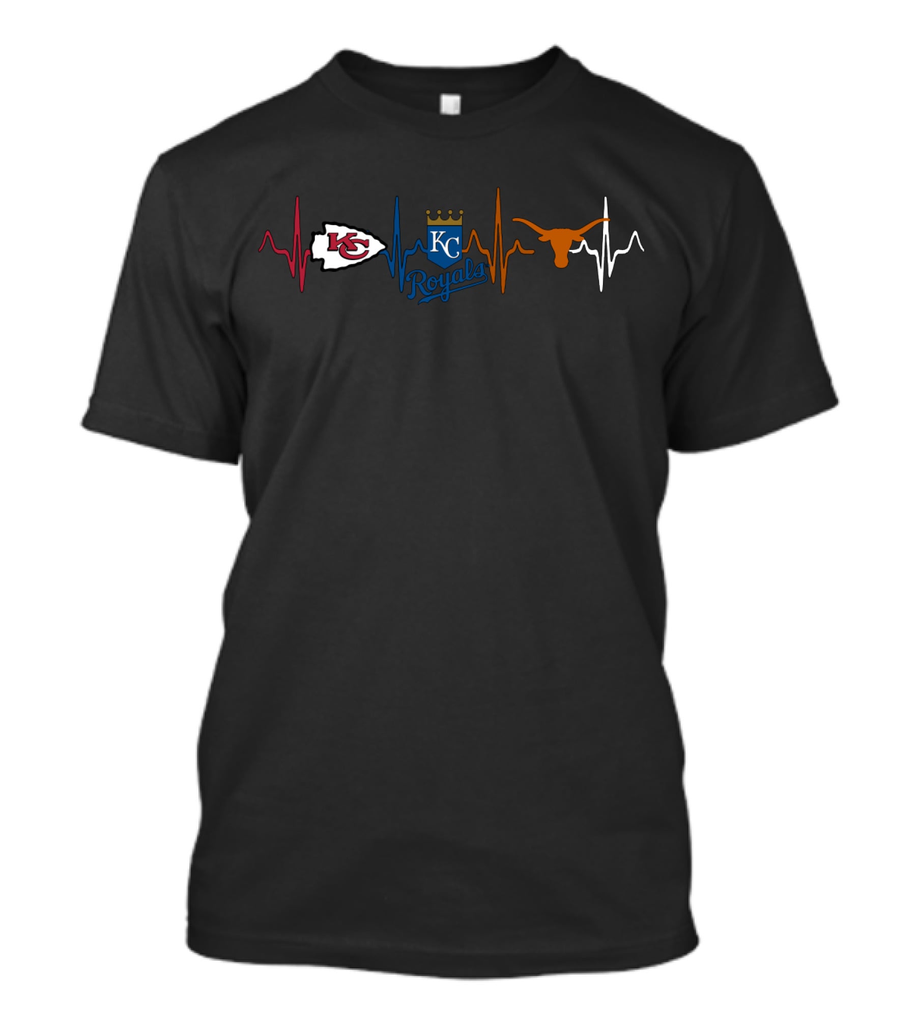 Love Chiefs Royals Longhorns Heartbeat Icons T-Shirt