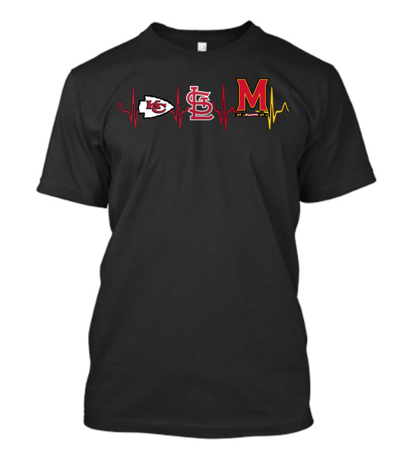 Kansas City Chiefs St. Louis Cardinals Maryland Terrapins Heartbeat T-Shirt