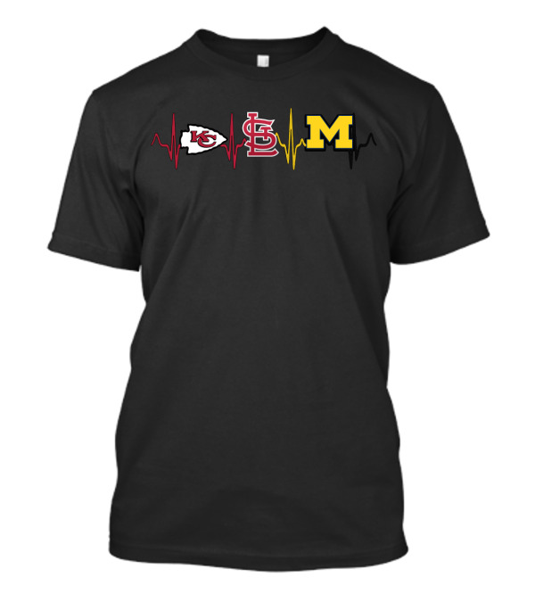 Love Chiefs Cardinals Michigan Heartbeat T-Shirt