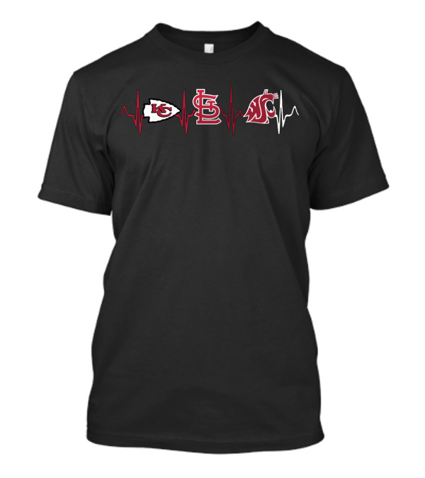 Kansas City Chiefs St. Louis Cardinals Washington State Cougars Heartbeat T-Shirt