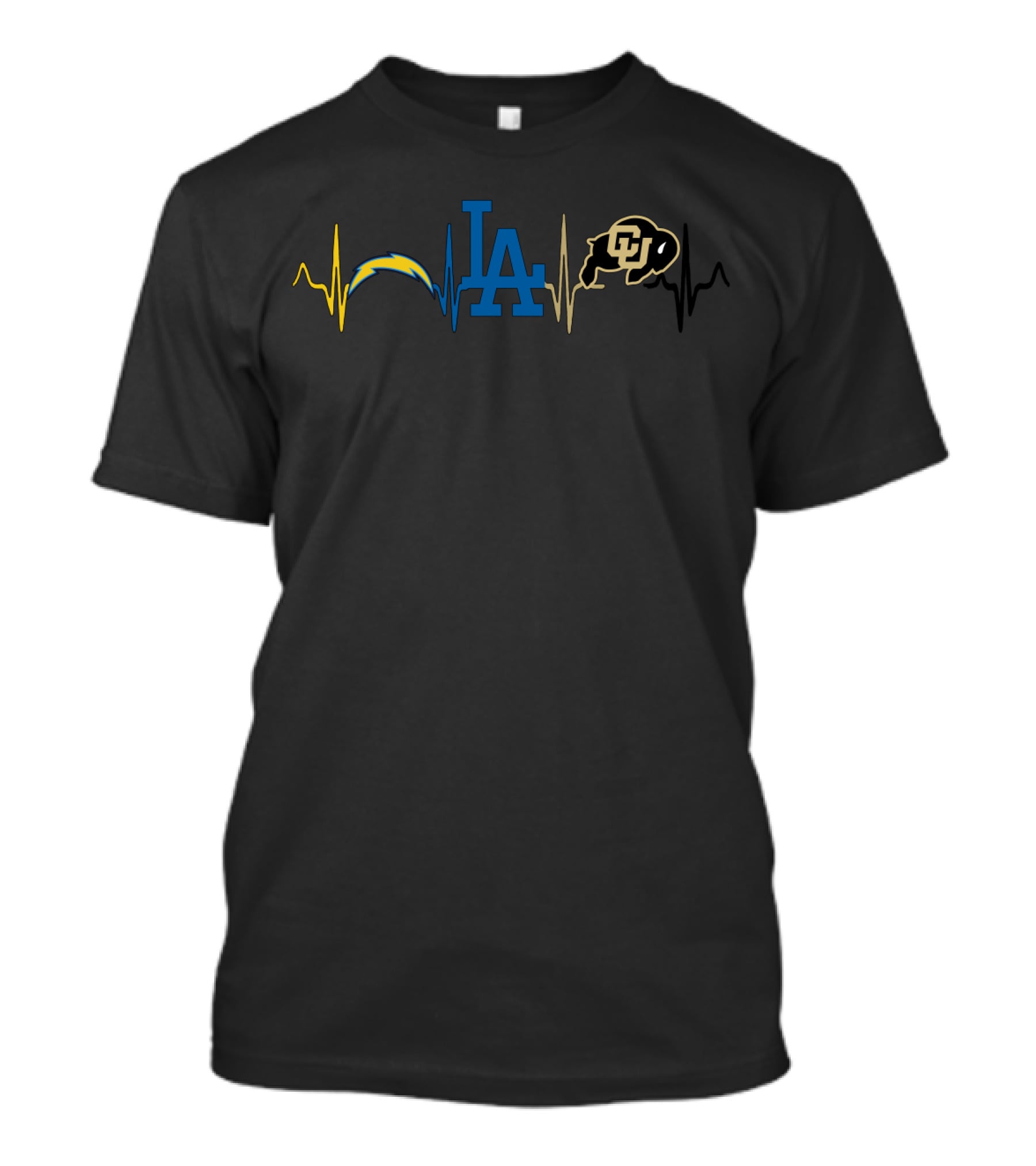 Love Chargers Dodgers Cbu Buffs Heartbeat T-Shirt