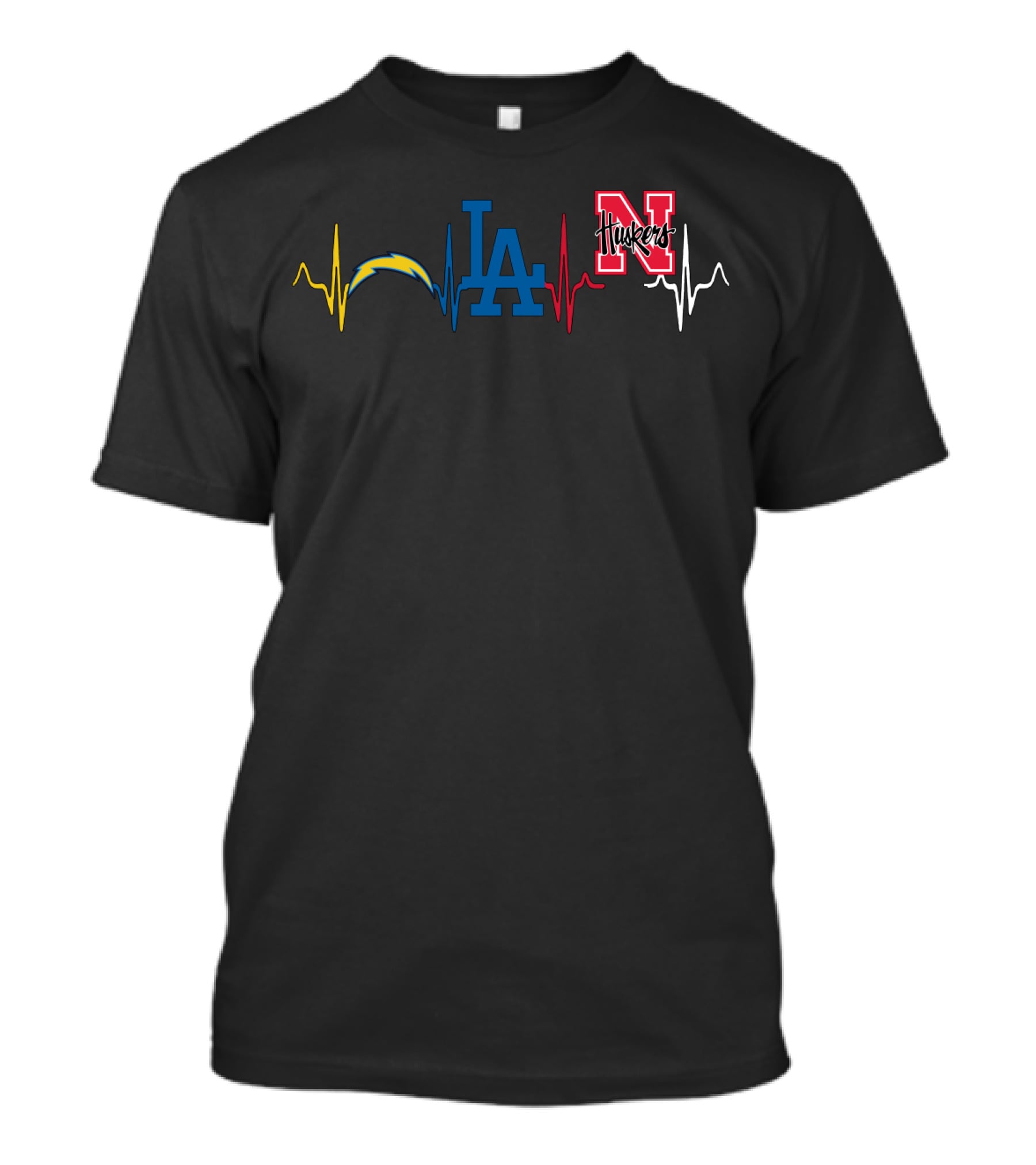La Chargers Dodgers Huskers Heartbeat Ekg T-Shirt