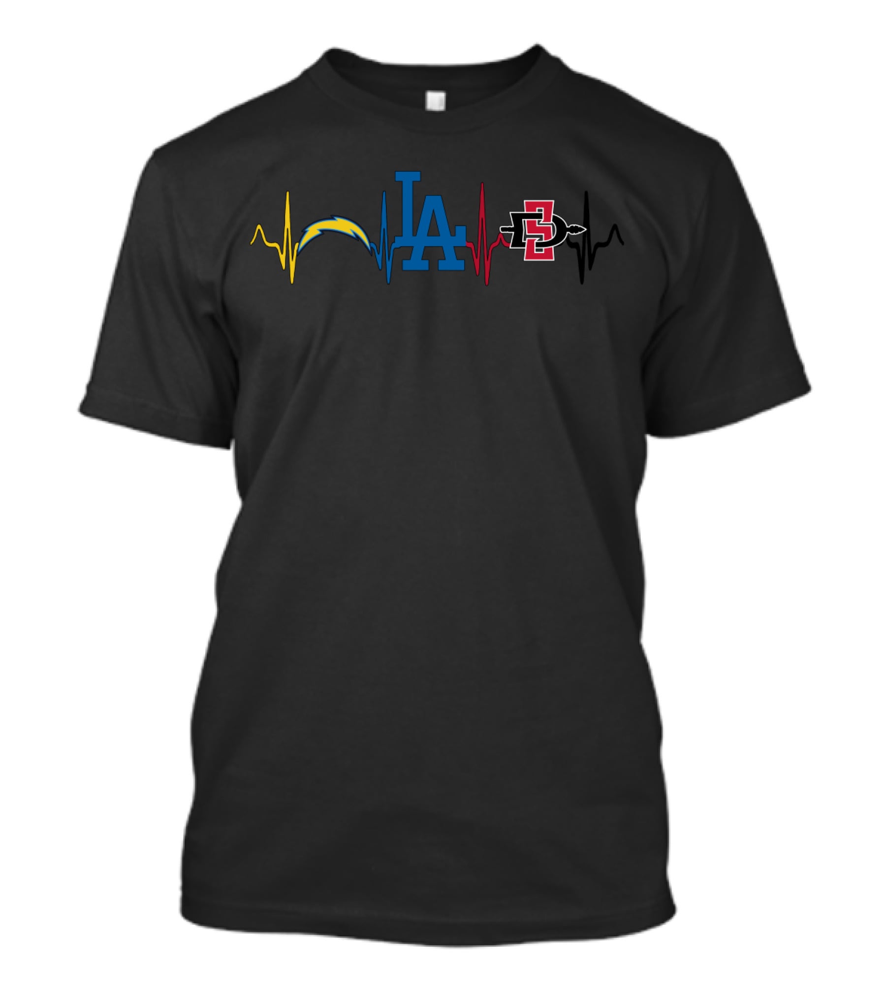 Love Chargers Dodgers Sdsu Heartbeat T-Shirt